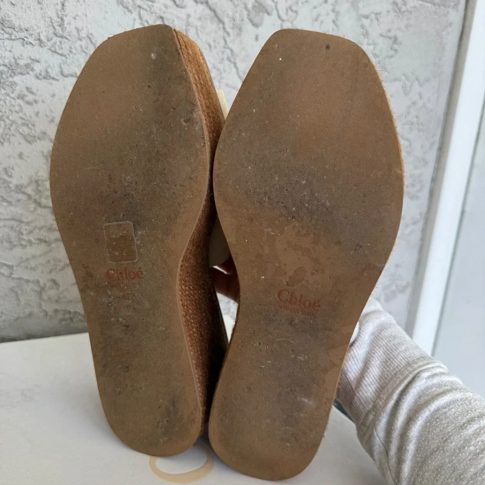 Chloe Woody Canvas Espadrilles Platform Sandals Size 41 EU‎ 10 US White x Brown